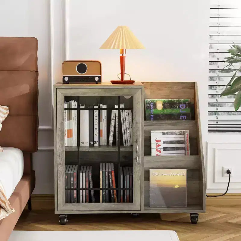 Meuble Tourne-disque avec Rangement Vinyles pour Plus de 350 Albums, Station de Recharge LED