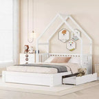 Lit en bois Queen Size avec garde-corps, 2 tiroirs, montage facile