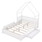 Lit en bois Queen Size avec garde-corps, 2 tiroirs, montage facile