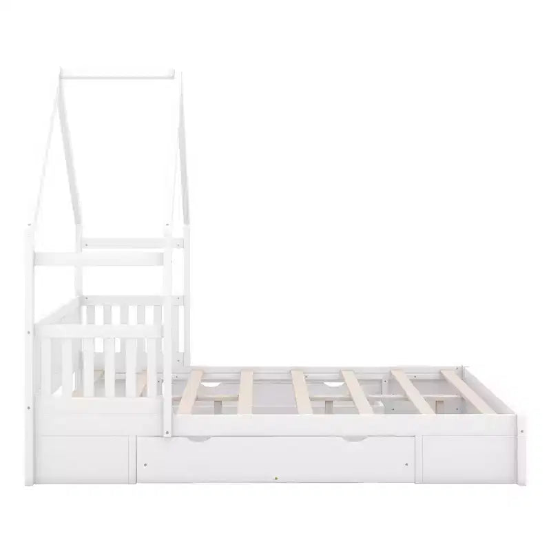 Lit en bois Queen Size avec garde-corps, 2 tiroirs, montage facile