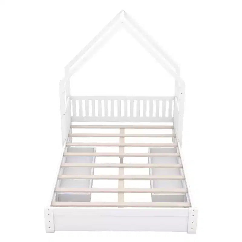 Lit en bois Queen Size avec garde-corps, 2 tiroirs, montage facile