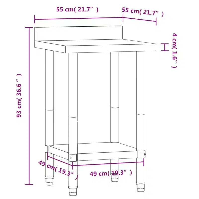 Table de travail de cuisine avec dosseret, 32,5x21,7x36,6" Acier inoxydable