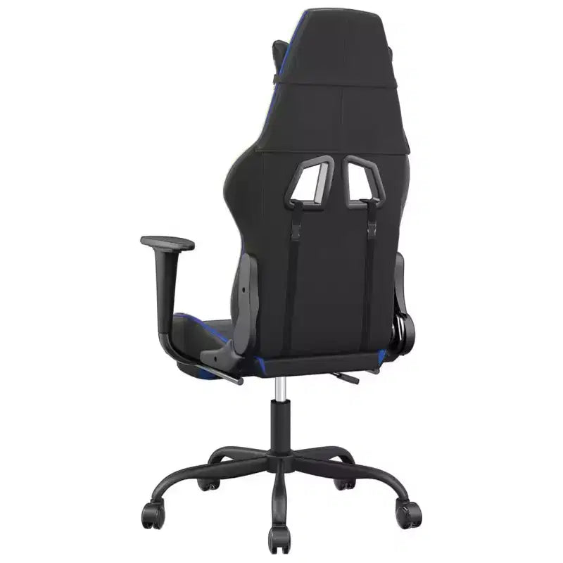Chaise de jeu similicuir noir et bleu, cadre en métal, contreplaqué, réglable