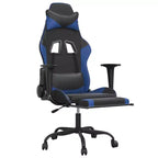Chaise de jeu similicuir noir et bleu, cadre en métal, contreplaqué, réglable