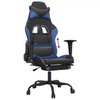 Chaise de jeu similicuir noir et bleu, cadre en métal, contreplaqué, réglable