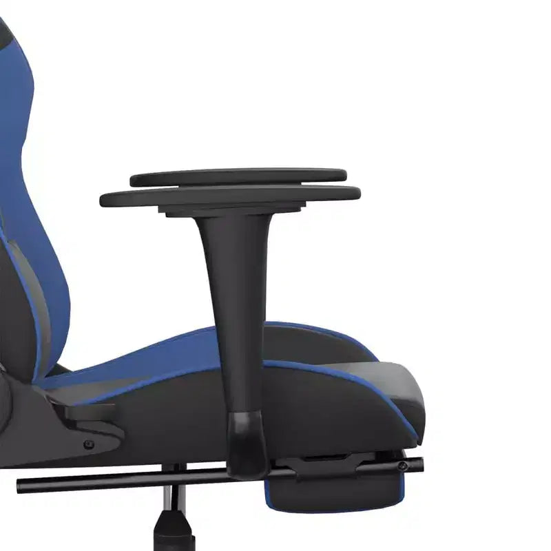 Chaise de jeu similicuir noir et bleu, cadre en métal, contreplaqué, réglable