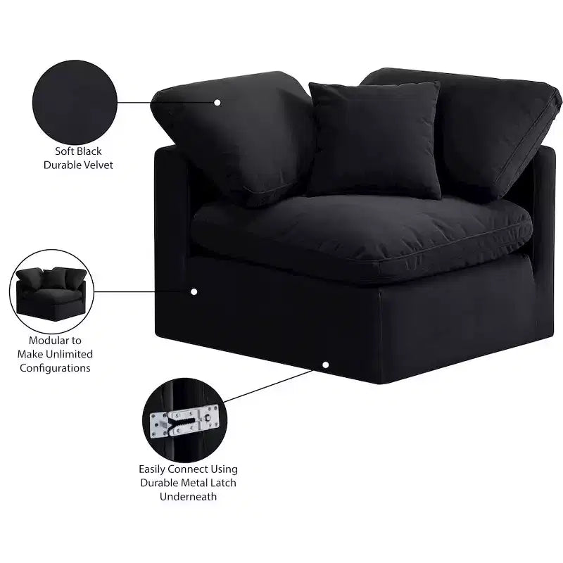 Fauteuil d'angle en velours Indulge, fauteuil d'appoint moderne rembourré