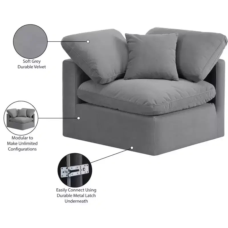 Fauteuil d'angle en velours Indulge, fauteuil d'appoint moderne rembourré