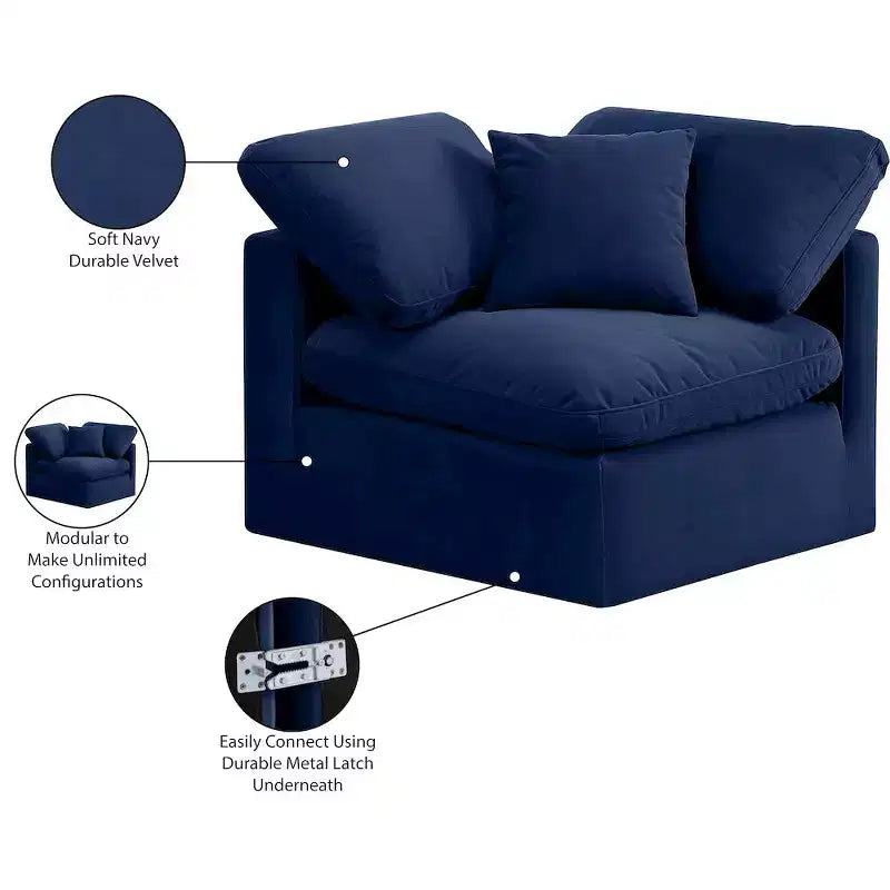 Fauteuil d'angle en velours Indulge, fauteuil d'appoint moderne rembourré