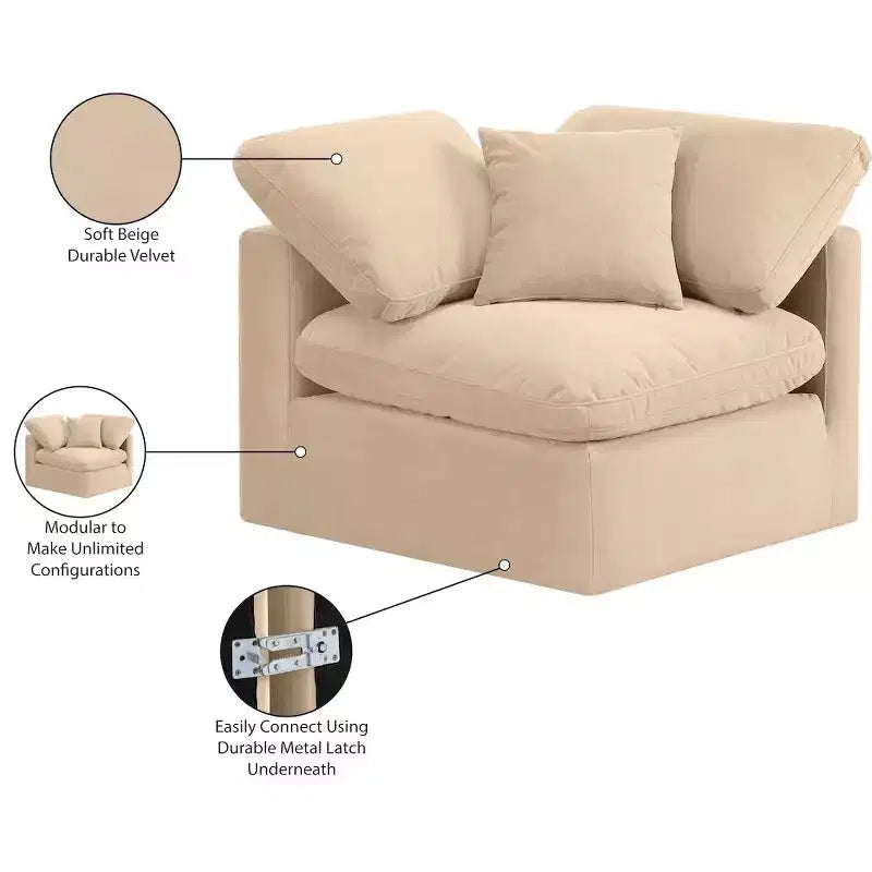 Fauteuil d'angle en velours Indulge, fauteuil d'appoint moderne rembourré