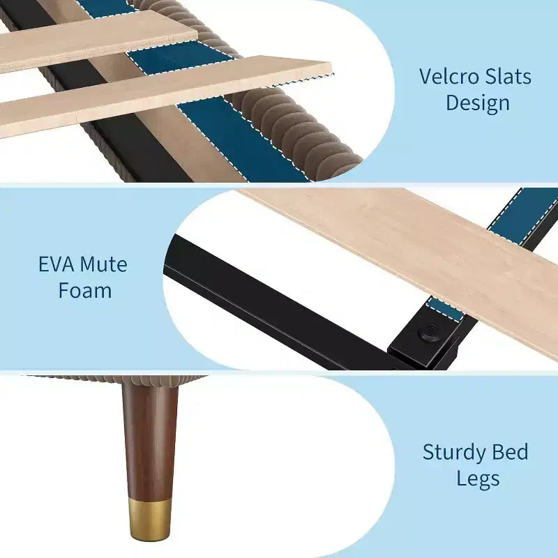 Lit plateforme en tissu velours côtelé doux avec tête de lit rembourrée – Grand lit