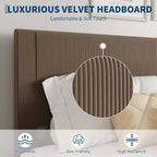 Lit plateforme en tissu velours côtelé doux avec tête de lit rembourrée – Grand lit
