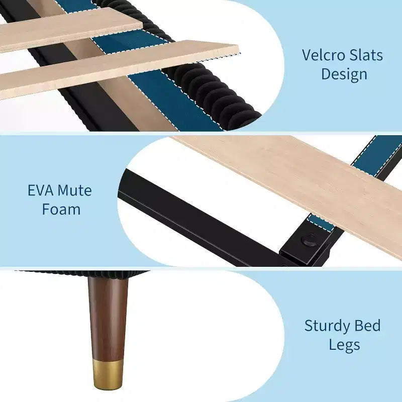 Lit plateforme en tissu velours côtelé doux avec tête de lit rembourrée – Grand lit