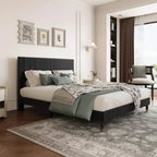 GustoWave Soft Corduroy Fabric Platform Bed Frame with Upholstered Headboard