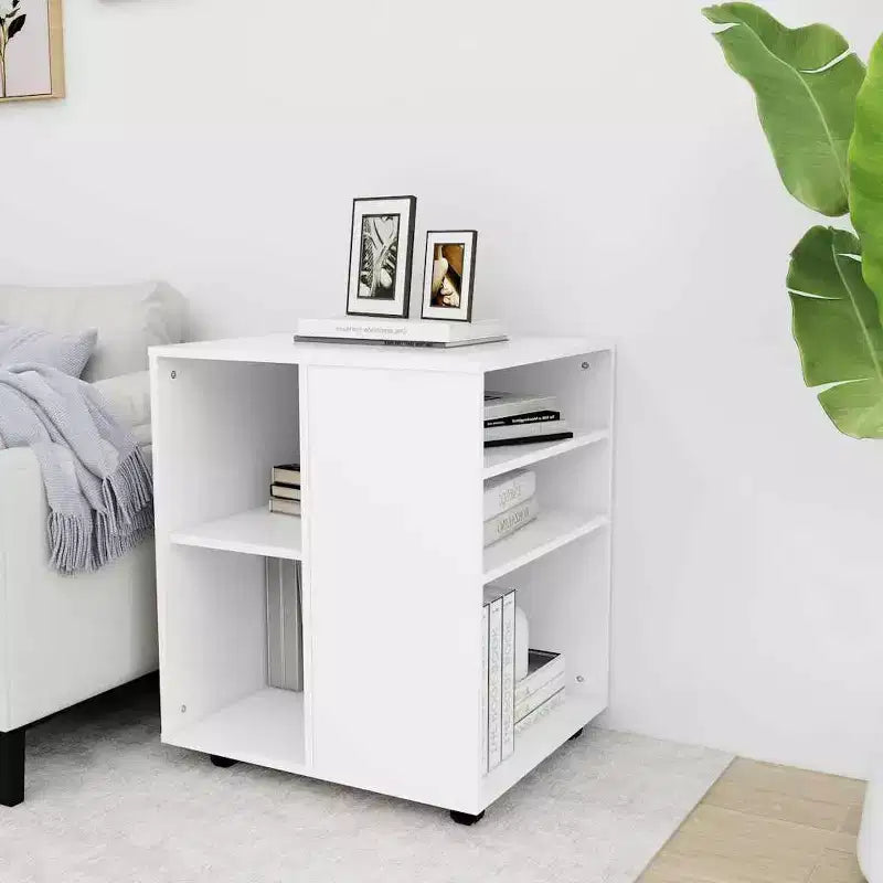 Meuble de rangement blanc en bois composite, taille moyenne, design épuré
