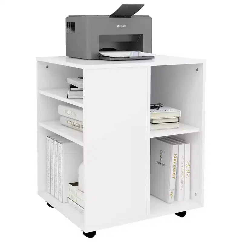 Meuble de rangement blanc en bois composite, taille moyenne, design épuré