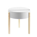 Table d'appoint Mid-Century Modern, Blanc/Naturel, Rangement caché, Compacte