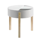 Table d'appoint Mid-Century Modern, Blanc/Naturel, Rangement caché, Compacte