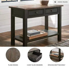 Table console de canapé de style moderne du milieu du siècle Tyler Creek, marron grisâtre/noir, étagère ouverte et tiroir de rangement