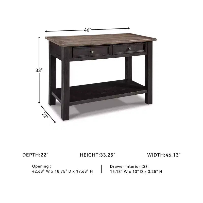 Table console de canapé de style moderne du milieu du siècle Tyler Creek, marron grisâtre/noir, étagère ouverte et tiroir de rangement