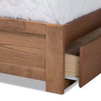 Lit plateforme de rangement complet moderne en bois à 3 tiroirs, noyer/marron