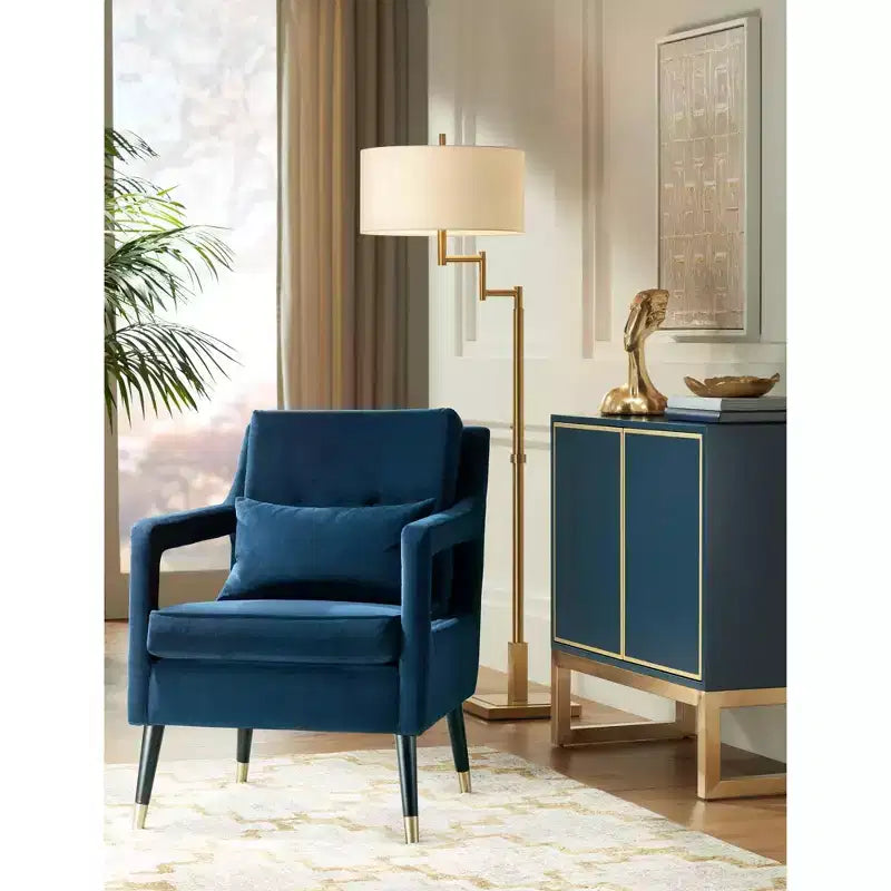 Fauteuil d'appoint capitonné en tissu bleu Tilman, fauteuil de salon moderne