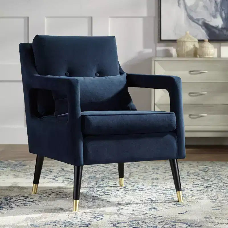 Fauteuil d'appoint capitonné en tissu bleu Tilman, fauteuil de salon moderne