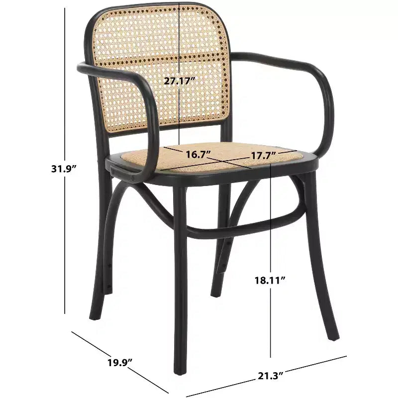 Chaise de salle à manger en canne, assise tissée naturelle avec cadre en bois massif – DCH9503