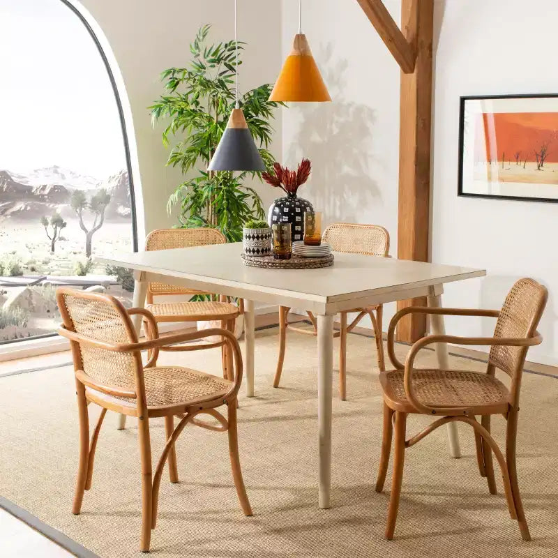 Chaise de salle à manger en canne, assise tissée naturelle avec cadre en bois massif – DCH9503