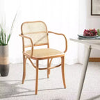 Chaise de salle à manger en canne, assise tissée naturelle avec cadre en bois massif – DCH9503