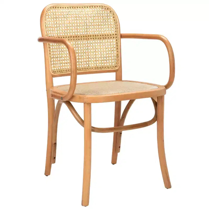Chaise de salle à manger en canne, assise tissée naturelle avec cadre en bois massif – DCH9503