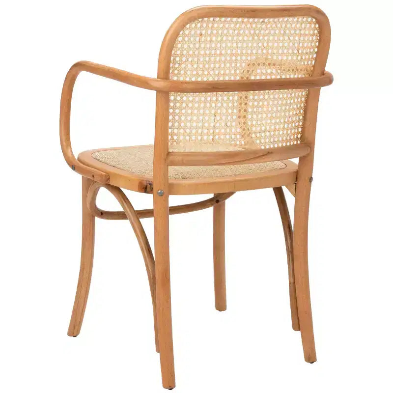 Chaise de salle à manger en canne, assise tissée naturelle avec cadre en bois massif – DCH9503