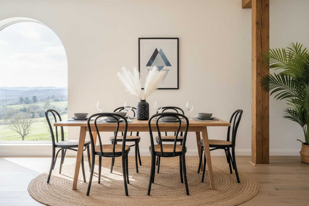 Chaise de salle à manger en canne, assise tissée naturelle avec cadre en bois massif – DCH9503