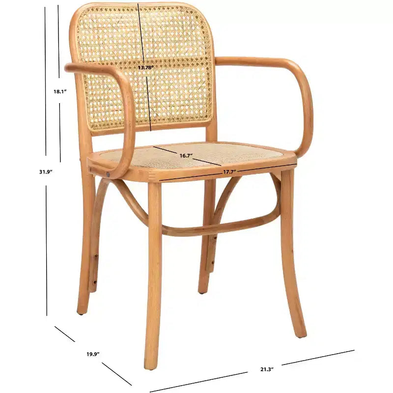 Chaise de salle à manger en canne, assise tissée naturelle avec cadre en bois massif – DCH9503