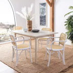 Chaise de salle à manger en canne, assise tissée naturelle avec cadre en bois massif – DCH9503
