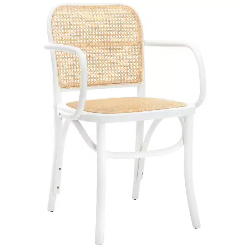 Chaise de salle à manger en canne, assise tissée naturelle avec cadre en bois massif – DCH9503