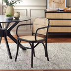 Chaise de salle à manger en canne, assise tissée naturelle avec cadre en bois massif – DCH9503
