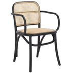Chaise de salle à manger en canne, assise tissée naturelle avec cadre en bois massif – DCH9503