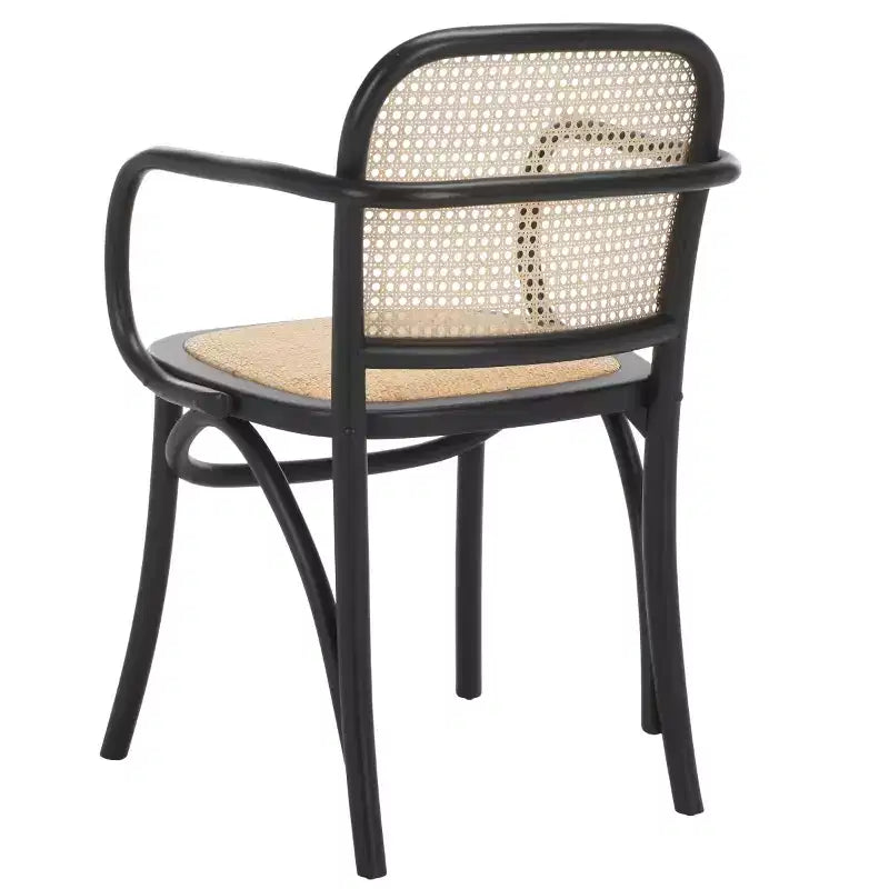 Chaise de salle à manger en canne, assise tissée naturelle avec cadre en bois massif – DCH9503