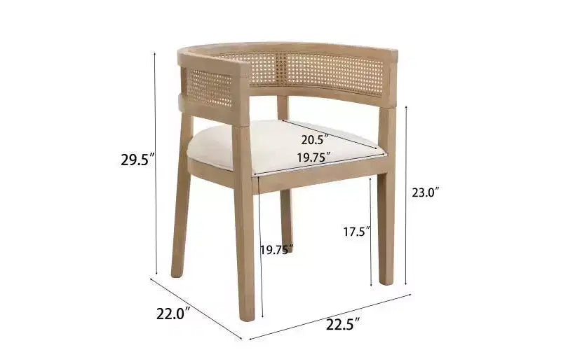 Ensemble de salle à manger Avery 7 pièces en cannage, hévéa et tissu d'ameublement